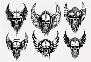 Viking face with skulls on the side with wings tattoo idea