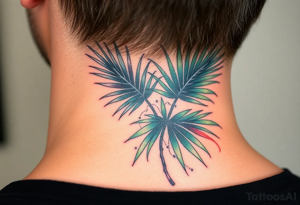 realistic large woven palm leaves tattoo idea