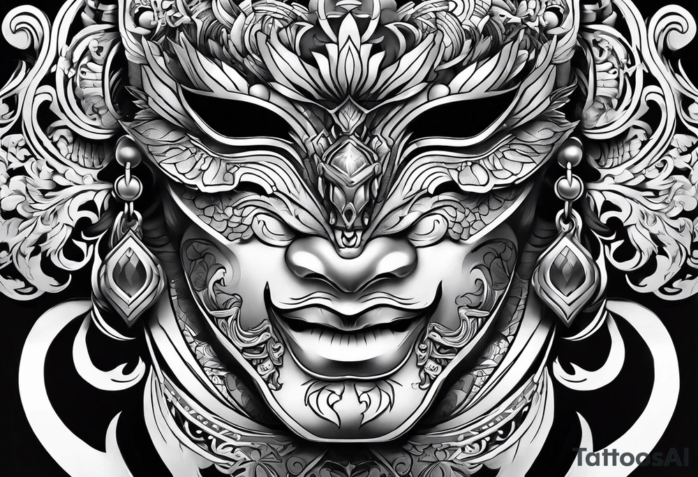 Hanya mask, masculine, aggressive tattoo idea