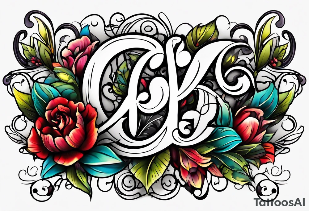 Delicate cursive initials combining bjf & arf tattoo idea