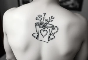 Vintage tea cup with small flowers and a small love heart on the tea bag tag tattoo idea