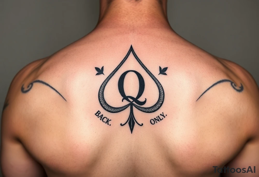 A spade womb tattoo with a Q in the center, with three points around the outside. The first reading, "BLACK". The second reading, "BABY". The third reading, "ONLY". tattoo idea