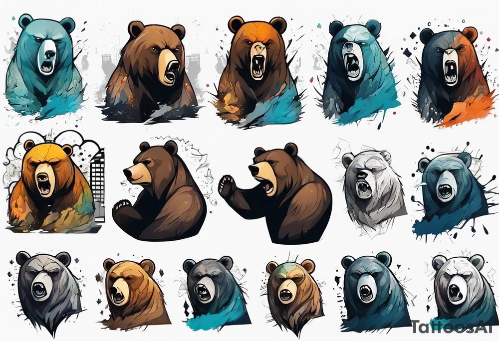 Serious bear coming up behind a city tattoo idea