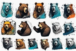Serious bear coming up behind a city tattoo idea