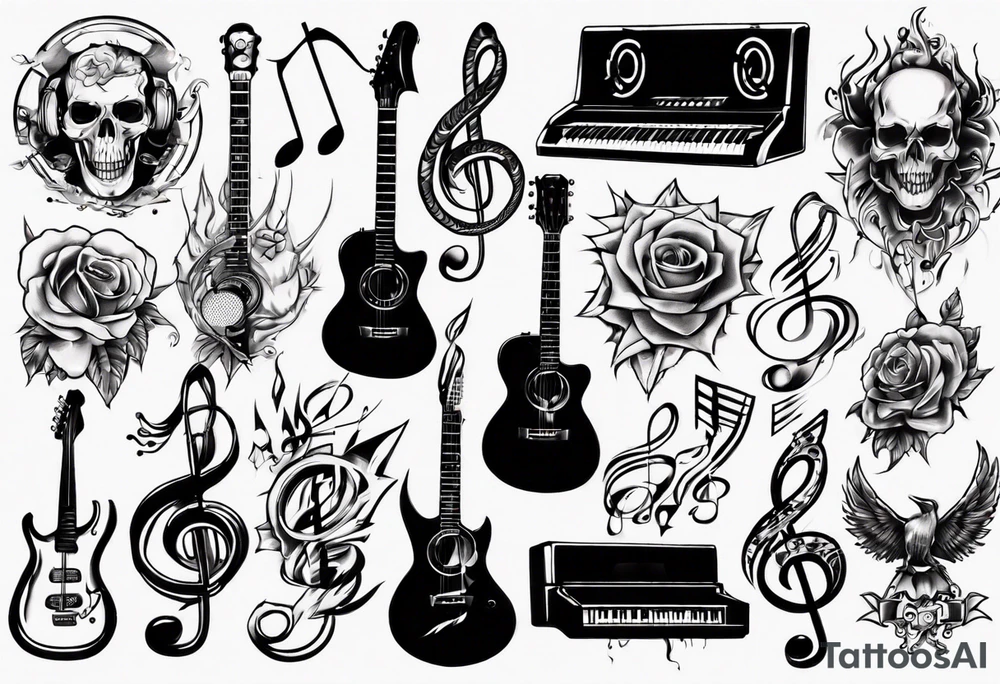 lots of music tattoo idea