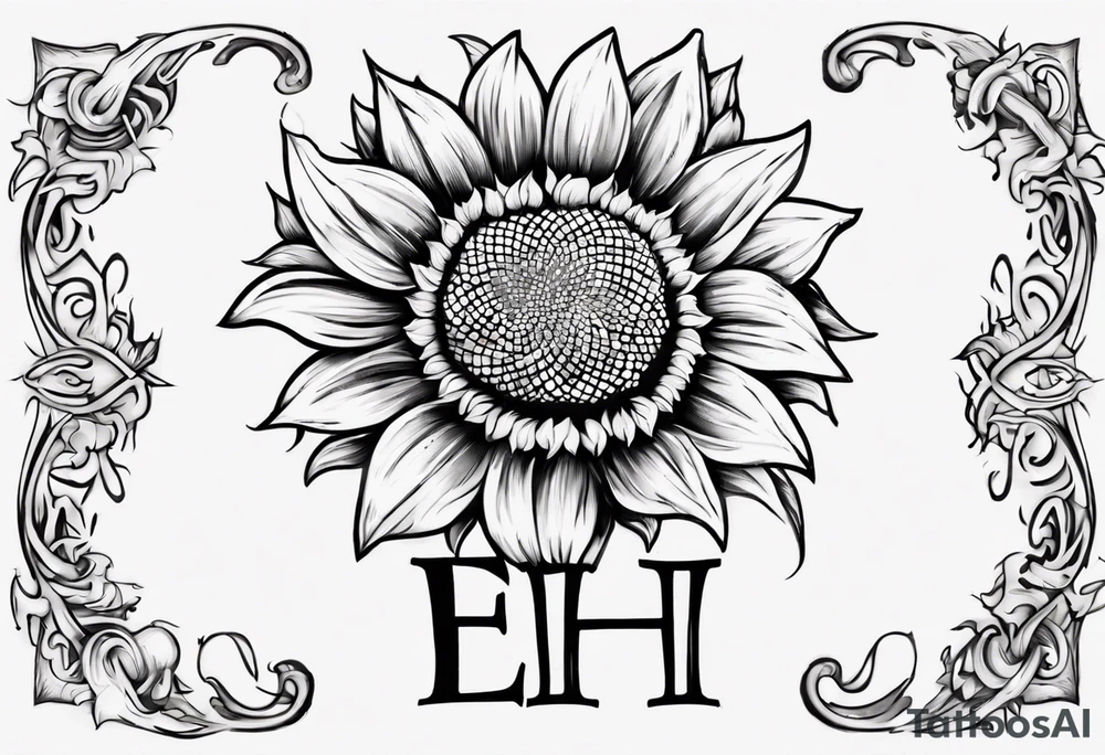 combining the letters E and H with a sunflower image tattoo idea