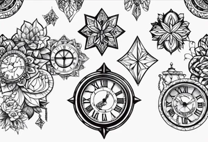 Multiple Children’s name, multiple time piece, date of birth, tattoo design tattoo idea