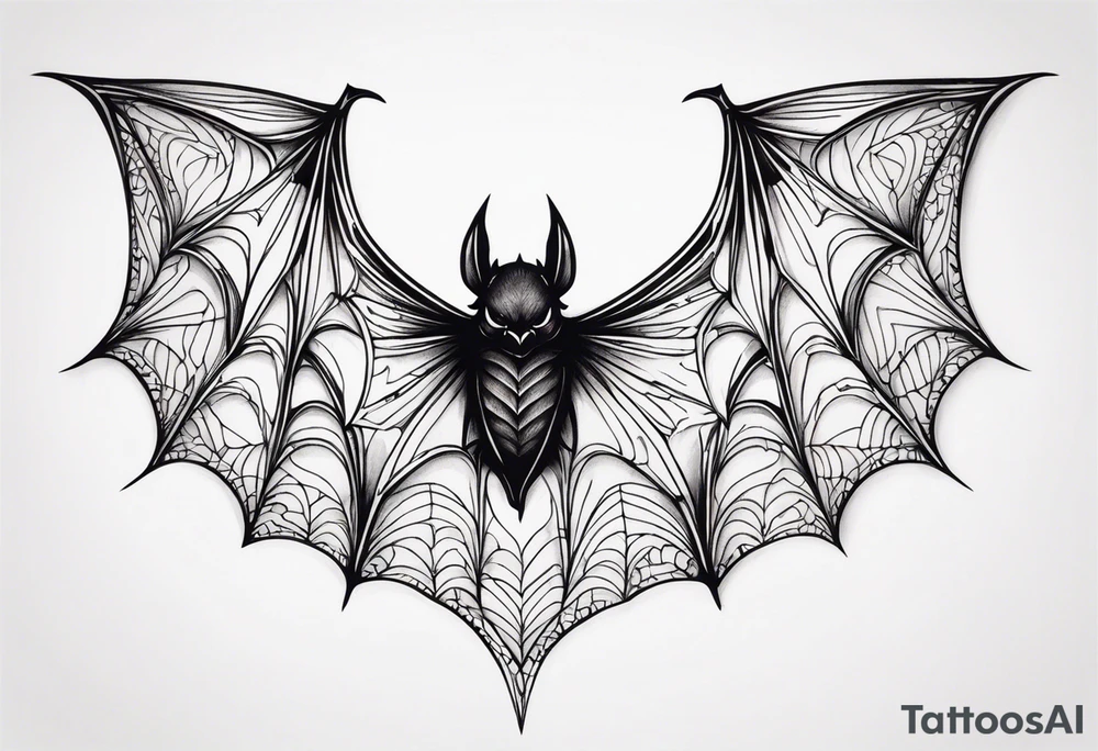 Bat upside down, wings made of spider web, wings wide open tattoo idea