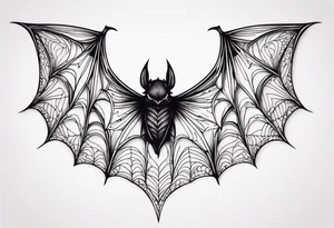 Bat upside down, wings made of spider web, wings wide open tattoo idea