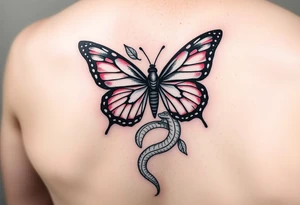 Red Butterfly with leafs and a snake tattoo idea