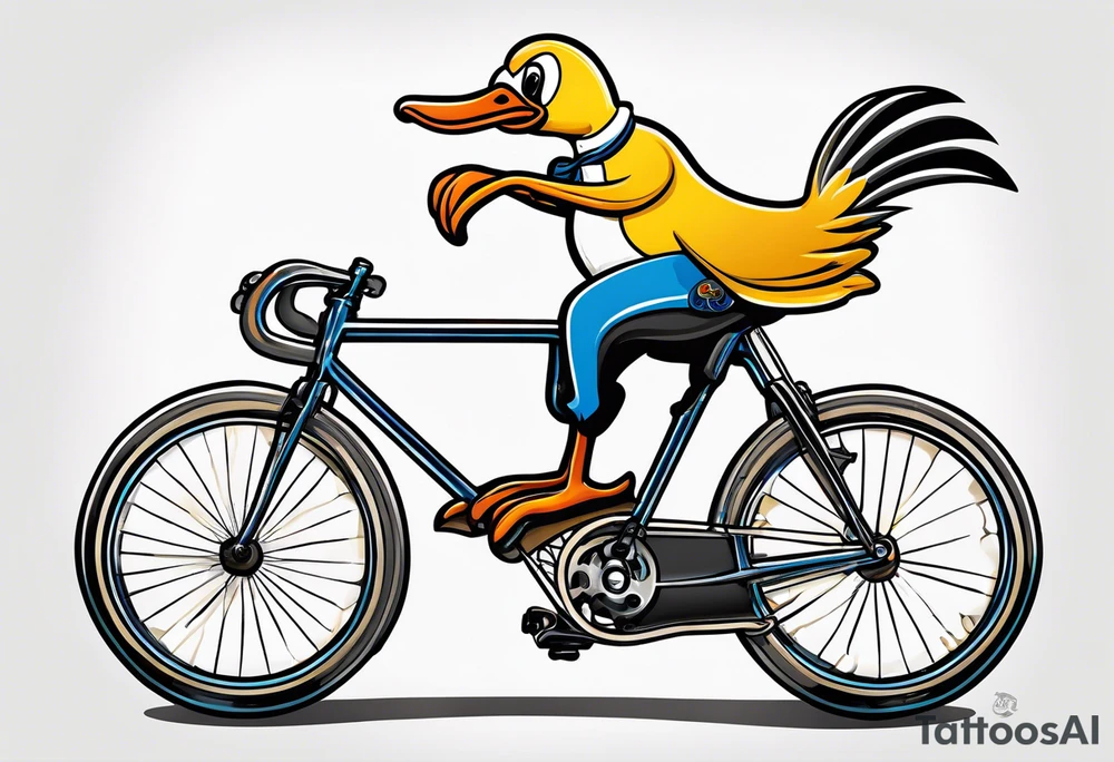 A silly goose riding a drop bar road bike like it’s in the Tour de France tattoo idea