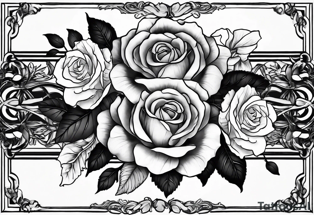 create a microrealism tattoo arm band with roses and marigolds tattoo idea