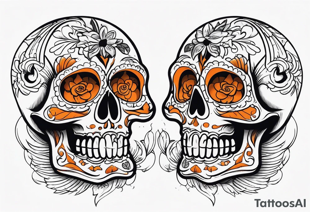 Mexican skull with smoke coming out of the bottom orange and black tattoo idea