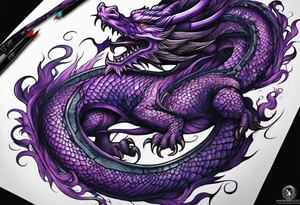 Purple dragon arm sleeve with an eldritch design tattoo idea