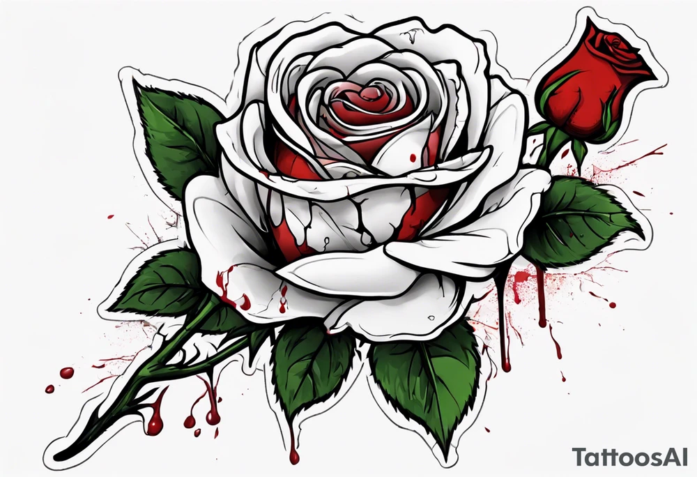 rose flower whose stem is broken with blood dripping from the break tattoo idea