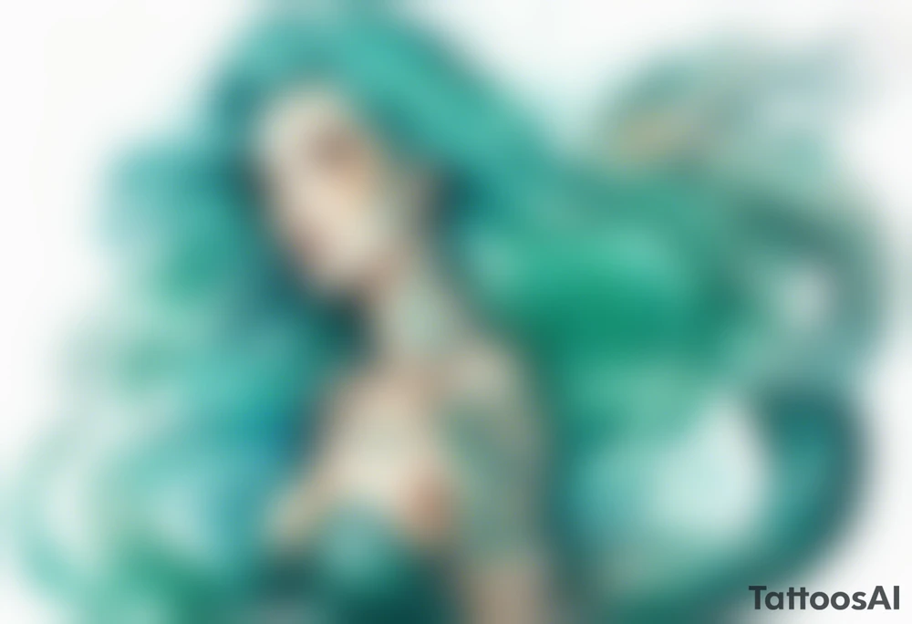 A beautiful mermaid-serpent hybrid with turquois scales and teal hair. tattoo idea