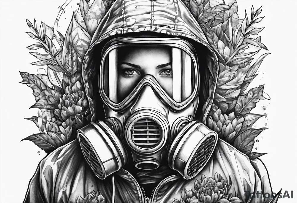 plants growing around a hazmat suit mask tattoo idea