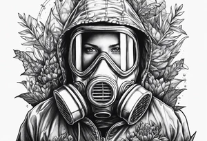 plants growing around a hazmat suit mask tattoo idea
