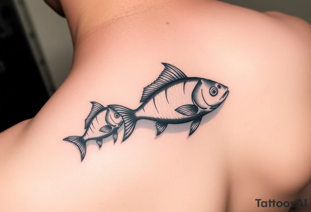 Two to three ocean fish swimming with shadows tattoo idea