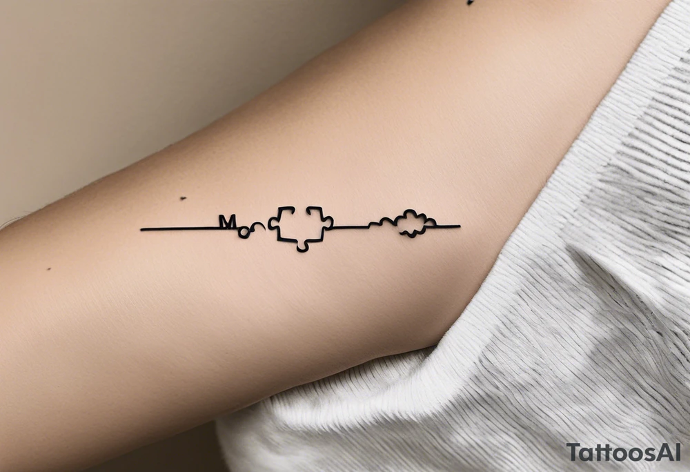 simple, fine line tattoo that includes my sisters handwriting "my favorite sister" and incorporate a single puzzle piece. This will be on my ankle and should be small. outline a puzzle piece with the words tattoo idea