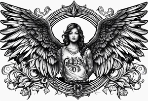 The word Glenn on a banner with angel wings tattoo idea