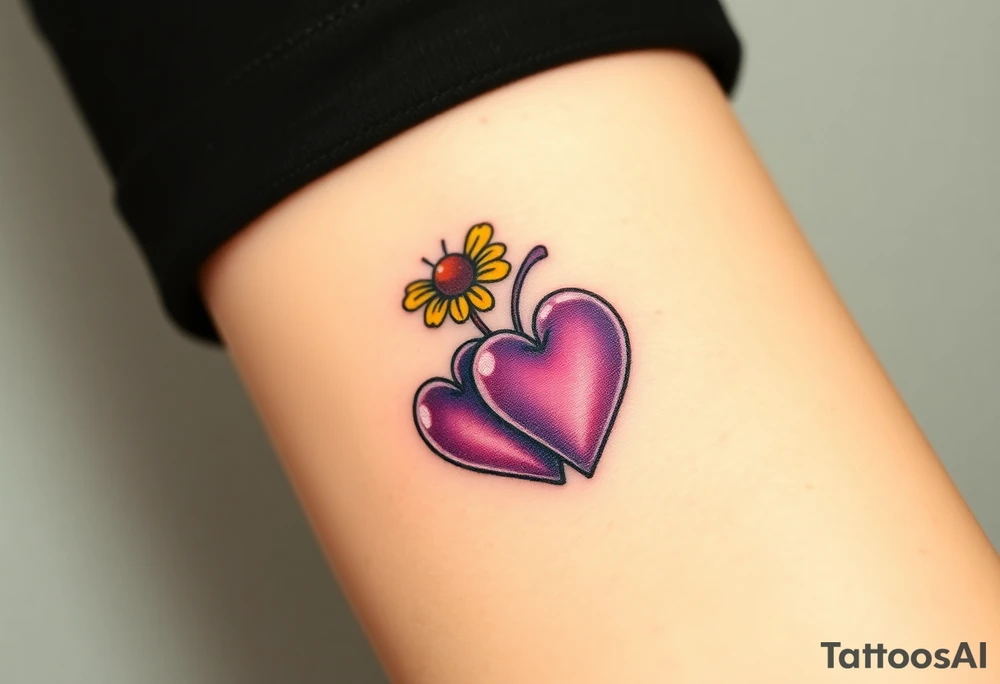 simple with Purple Hearts with yellow daisy. tattoo idea