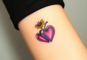 simple with Purple Hearts with yellow daisy. tattoo idea