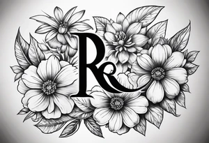 Initials R E and J designed into a flower tattoo idea