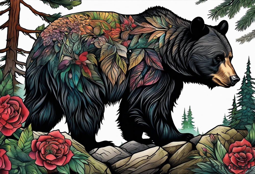 black bear mountain forest tattoo idea
