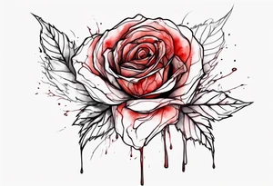 rose flower, one line, red blood dripping from the flower, tall, watercolor tattoo idea