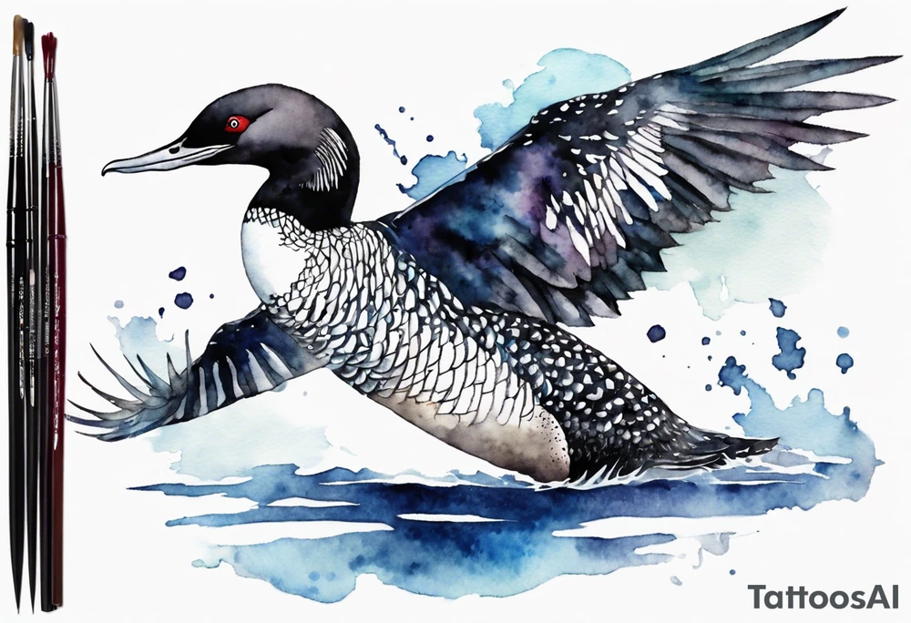 watercolor of a sacred loon at night tattoo idea