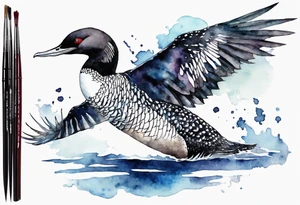 watercolor of a sacred loon at night tattoo idea
