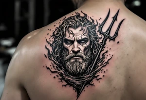 man with a trident, surrounded by fire and water tattoo idea