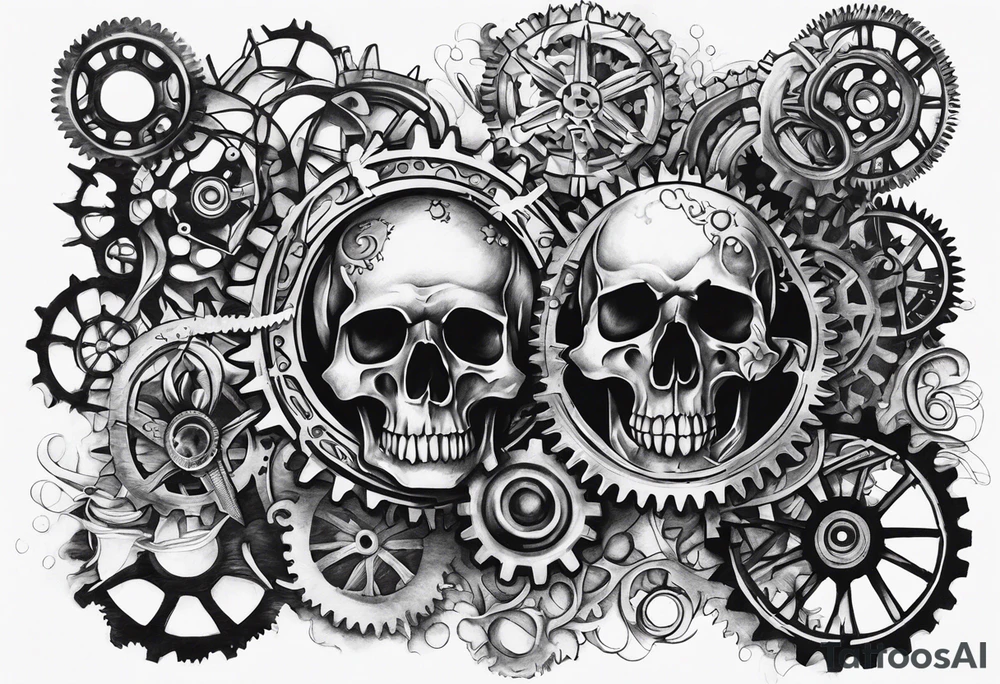 Gears and skulls stencil tattoo idea