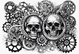 Gears and skulls stencil tattoo idea