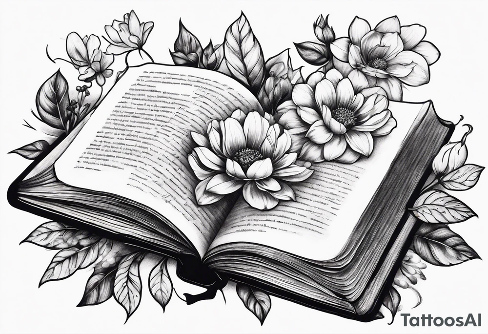 An open book with flowers growing out of it tattoo idea