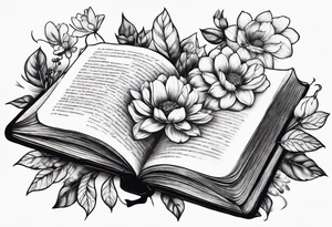 An open book with flowers growing out of it tattoo idea
