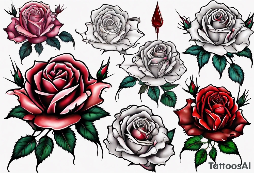 bleeding rose without stem flowers and only thorns tattoo idea