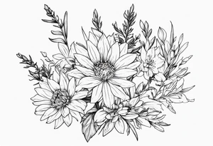 Aster and larkspur bouquet tattoo idea