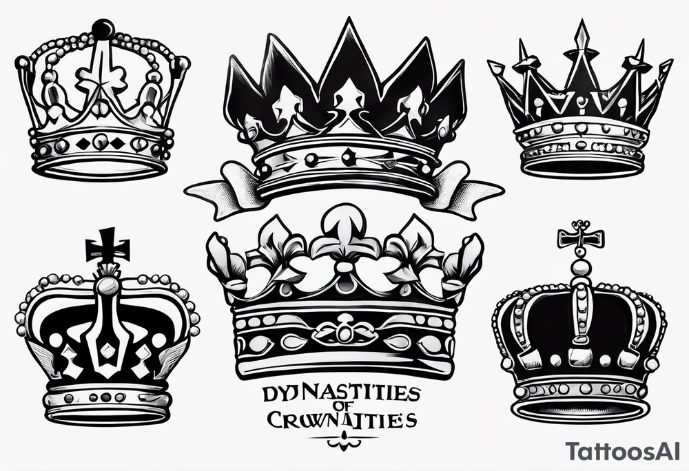 A crown with lettering underneath that says "Dynasties of the Crown" tattoo idea