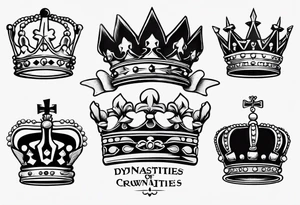 A crown with lettering underneath that says "Dynasties of the Crown" tattoo idea
