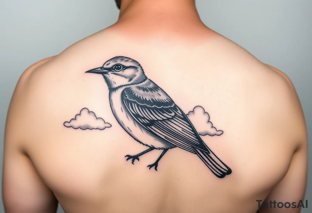 Kentucky bluebird with realistic clouds tattoo idea