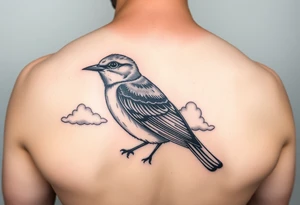 Kentucky bluebird with realistic clouds tattoo idea