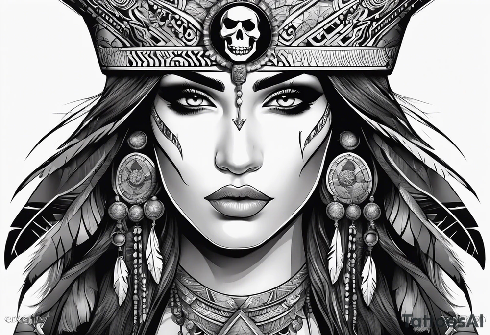 valkrye, kali, pirate, goddess, native american, looking right, wing tattoo idea valkrye, kali, pirate, goddess, native american, looking right, wing tattoo idea