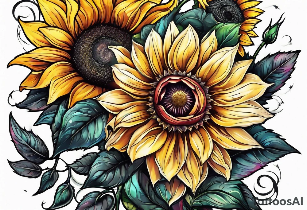 flower rose , sunflower, alien tattoo idea