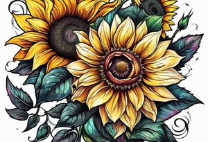 flower rose , sunflower, alien tattoo idea