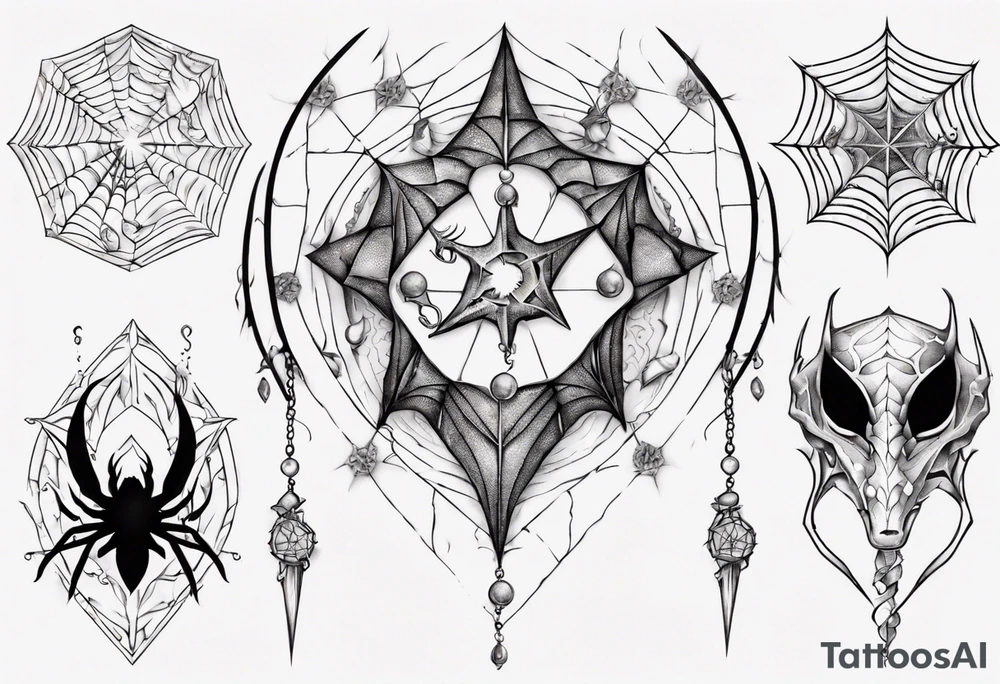 Dragon spiral spiderweb shattered chalices jewels, unicorn horn and a spider tattoo idea