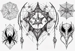 Dragon spiral spiderweb shattered chalices jewels, unicorn horn and a spider tattoo idea