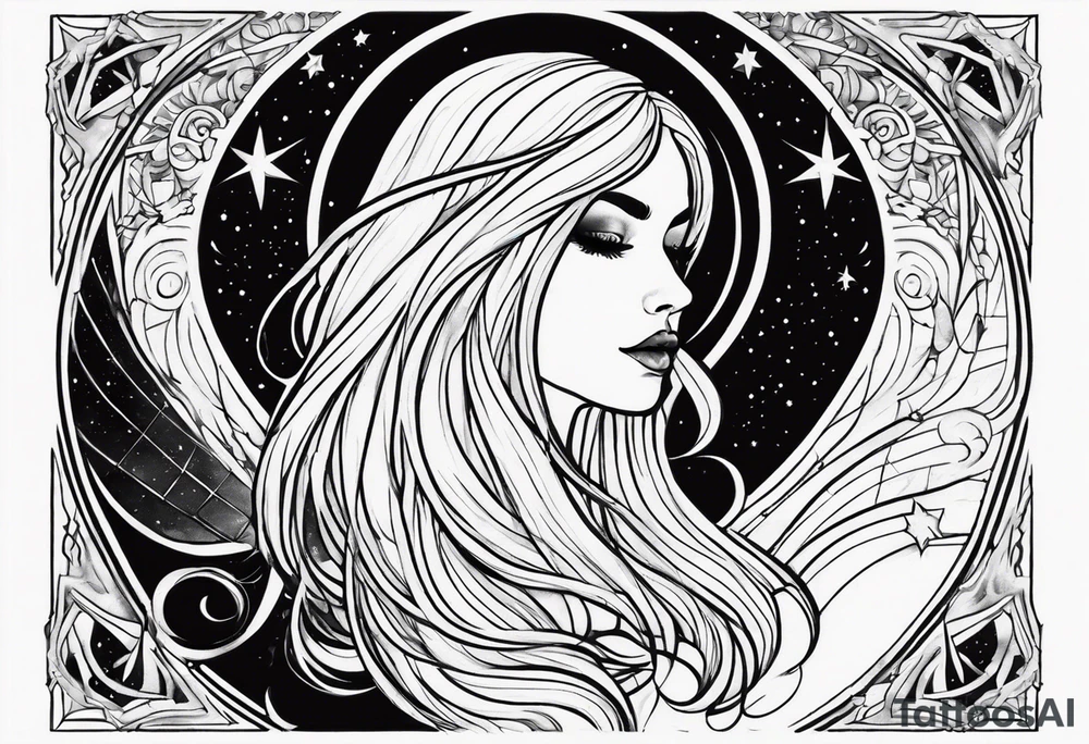 Shoulder piece. Black in the middle with swirly lines around. Starry Night esque but more black and more creepy, romantic goth vibes tattoo idea