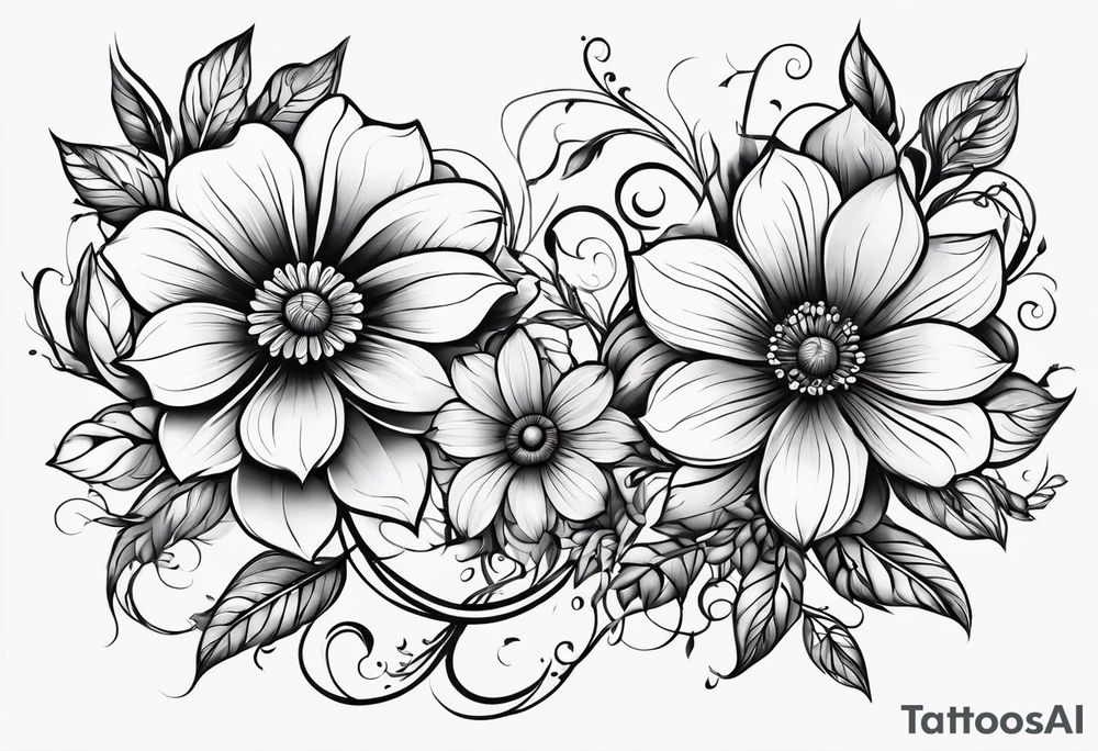 abstract flower with vines tattoo idea
